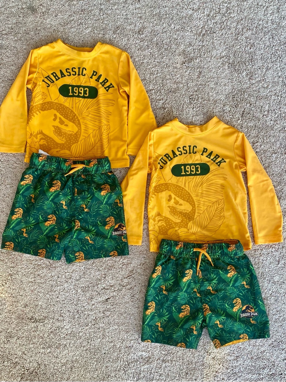 MATCHING Jurassic Park Orange Long-Sleeve Swim Set with Green Dino Shorts